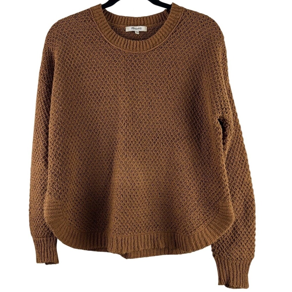 Madewell Cedar Brown Waffle Knit Textured Crewneck Sweater L7853 XS